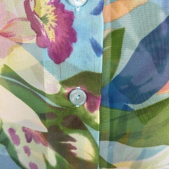 Vintage Light Blue Floral Sheer Bon Worth Button Up Blouse - Picture 6 of 7